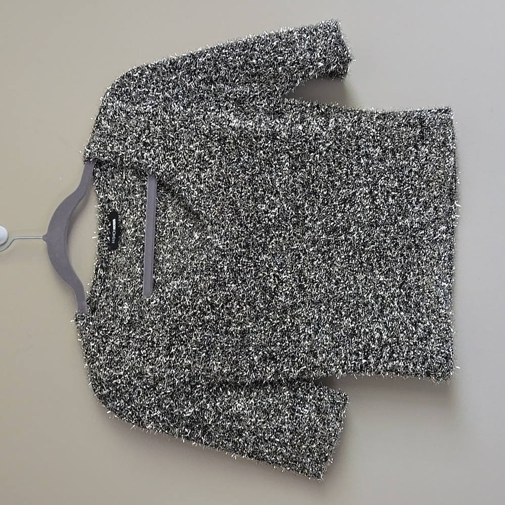 Fashion Nova Sparkle Tinsel Silver/Black Party Top